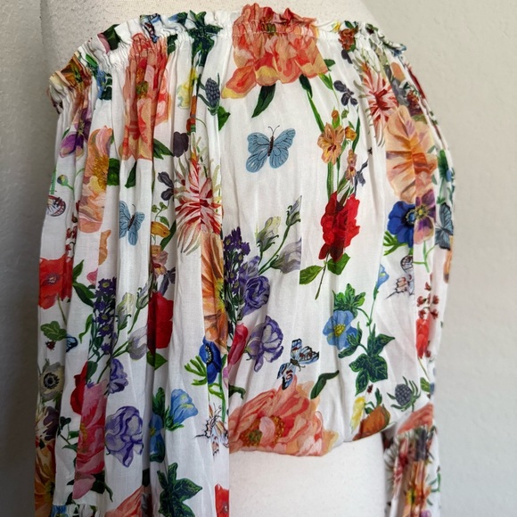 VICI Floral Off the Shoulder Bell Sleeve Blouse Size M Boho Festival Bloomcore - Picture 9 of 14